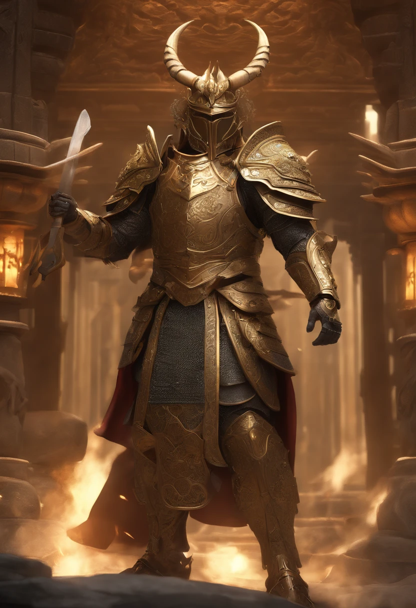 fighter jets, plane, concept-art, author:Kishiganku, Fantasy art, Zen temple background, clean render, a horned, Wear a set of armor, Detailed bushido form smoke, Forgotten gods, 8k Realistic, in game render, detailed face background detail, Art station front page, taur, Pseudo-medieval fantasy, A deity wearing koi armor, detailed bronze armor, Bronze armor, golden etched armor, gold obsidian armor, Light gold armor, Gorgeous filigree armor, demon, Gorgeous armor full of thorns, Intricate assasin armor, Intricate metal armor, Dressed in gorgeous golden armor,Decorated with intricate patterns, Has a large crown and two horns, Everything is in the dark, The smoky background alludes to battle scenes, Lend an ominous aura
