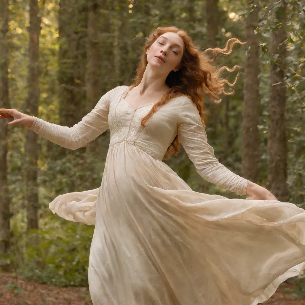 Painting of a woman dancing in the forest, Estilo Sandro Botticelli, estilo botticelli, Botticelli, Por Botticelli's Style Blend, Boticelli, inspirado em Sandro Botticelli, Directed by: Sandro Botticelli, pintura renascentista」, arte renascentista, Ao estilo de Sandro Botticelli, Em um estilo que combina Botticelli、Tempos medievais