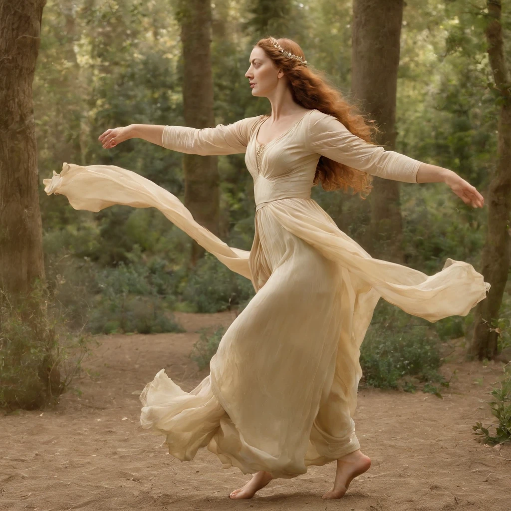 Painting of a woman dancing in the forest, Estilo Sandro Botticelli, estilo botticelli, Botticelli, Por Botticelli's Style Blend, Boticelli, inspirado em Sandro Botticelli, Directed by: Sandro Botticelli, pintura renascentista」, arte renascentista, Ao estilo de Sandro Botticelli, Em um estilo que combina Botticelli、Tempos medievais