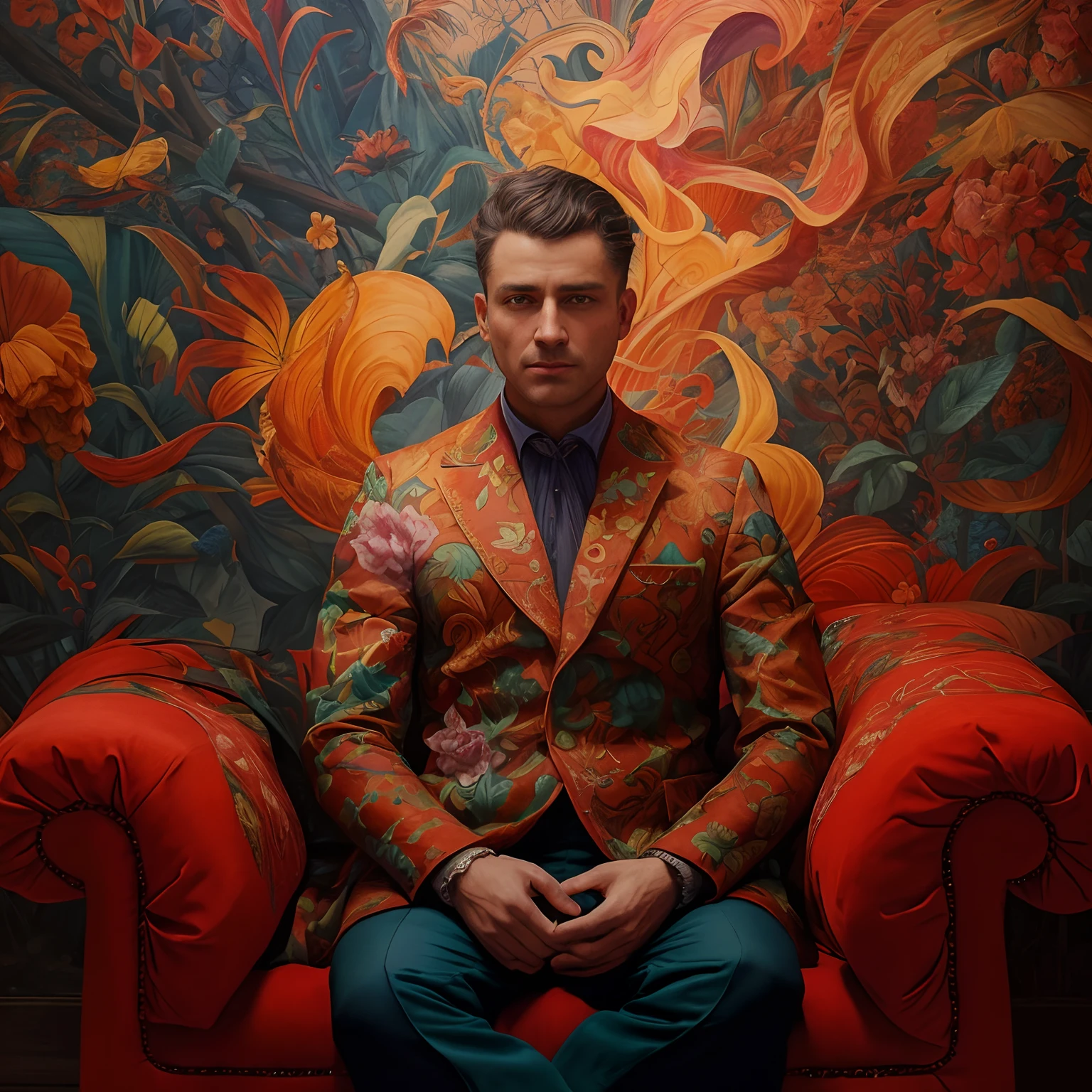 colorful pattern, peintures'oil from Flemish masters, Surrealism, beau.
Un homme Handom, 40 ans, shaved , short curly brown hair.costume moulant noir, chemise blanche.
airy, Light in contrast, Very detailed, hyperréaliste, ultra high definition, Couleurs vives, Very detailed, Dessin UHD, stylo et encre, composition parfaite, Beau rendu d'incredibly detailed and complex octane, tendance sur artstation, photographie artistique 8K, photorealistic conceptual art, naturel, doux, Volumetric cinematic perfect light