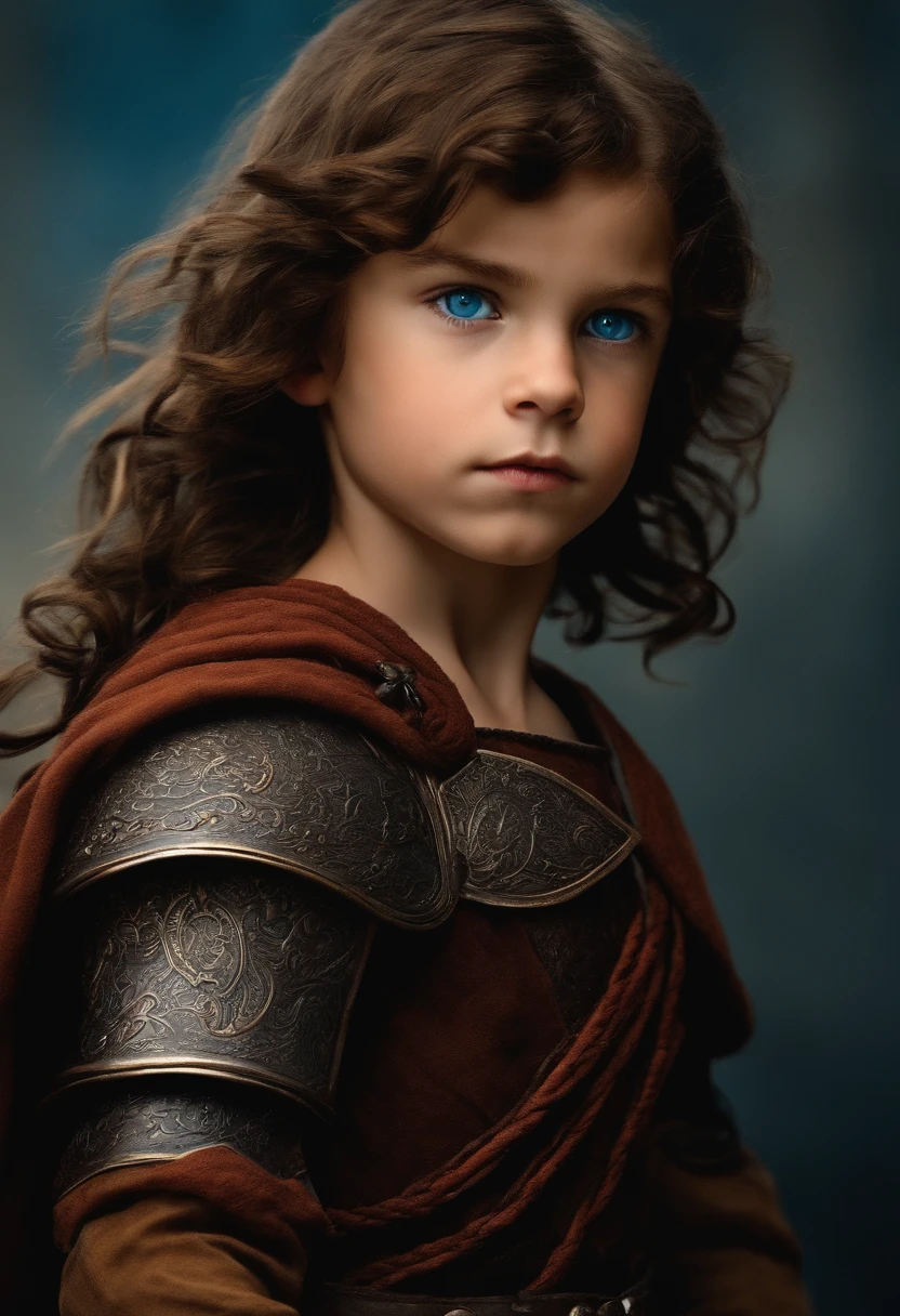 Young boy. Blue eyes. Dark hair. Medieval art. Long hair. Berserker Boy. Viking Boy
