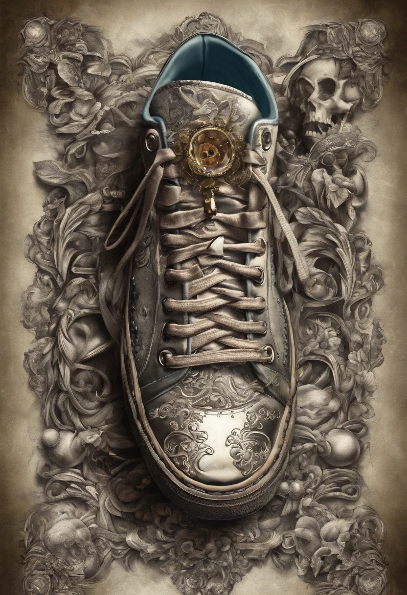 (surrealsteampunkai:0.5),  (shoeai), a sneaker baroque style, powerful explosion