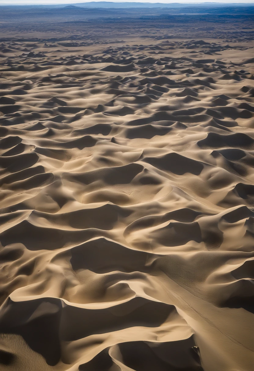 national geographics award winning monochrome photo of aerial view of desert dunes, distant dunes visible at the top with clouds in the sky, in the style of contoured shading, highly detailed large format photography, HDR