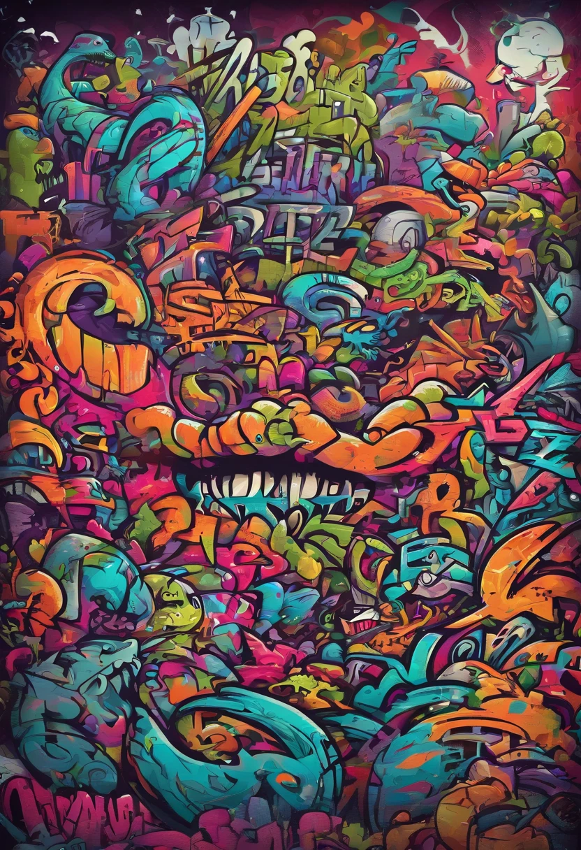 Prompt: graffiti, monsters, full picture, high resolution high contrast