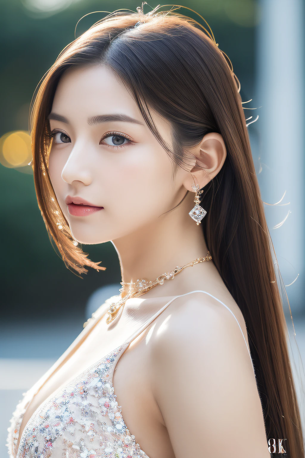 (((8Very high resolution in K, high detailing, highly accurate, masutepiece))),Photography & realistic atmosphere,shinny skin,Beautiful skin,fine-grained white skin,Detailed face,Detailed eyes、Dark blue eyes,Very pretty eyes,Detailed lips、Very beautiful face,Very well-formed face、Lifelike face,shiny beautiful lips,Beautiful eyebrows,、,The best natural makeup for professional models,Japan idle,韓国アイドル,Very beautiful woman,Very beautiful girl,(((Colossal tits,very shapely breasts、Very beautiful lines from head to foot,thighs protruding from the dress,,Walking the streets of Tokyo,Exclusive and elegant ornaments,a necklace,Bracelets, the ring, piercings,))),Adornments designed to the smallest detail,(((Very stylish and skimpy dresses for girls ,Summer Fashion,full body photographed,a very beautiful japanese girl,17 age,Dressh glittering details,Beautiful big floral dress,Lace see-through shorts visible))),Wear sandals with detailed heels,Wearing beautiful heeled sandals,very beautiful hair with brown hair and shiny,Stylish high ponytail,Teary-eyed,Gentle smile,,Natural gestures,Beautiful immature body, Innocence,(((photorealisim,Rotate the camera from bottom to top))),Reality Live Action,nailart,((Beautiful butt、,Backshots,facing back,turned around)),超A high resolution、The face of a masterpiece with high detail,Natural and realistic face,and soft natural lighting