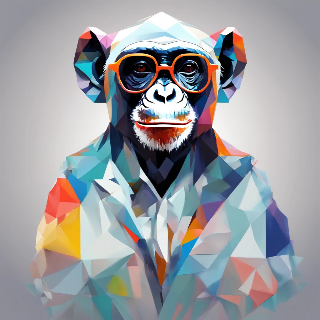 Perfect centring, Cute little chimpanzee, Wearing a jacket，crystal vases，Rose flower, Wearing sunglasses, cheerfulness, Standing position, Abstract beauty, Centered, Looking at the camera, Facing the camera, nearing perfection, Dynamic, Highly detailed, smooth, Sharp focus, 8K, high definition resolution, illustration, Art by Carne Griffiths and Wadim Kashin, White background