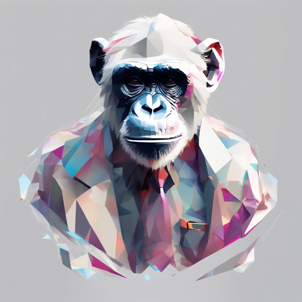 Perfect centring, Cute little chimpanzee, Wearing a jacket,crystal vases,Rose flower, Wearing sunglasses, cheerfulness, Standing position, Abstract beauty, Centered, Looking at the camera, Facing the camera, nearing perfection, Dynamic, Highly detailed, smooth, Sharp focus, 8K, high definition resolution, illustration, Art by Carne Griffiths and Wadim Kashin, White background