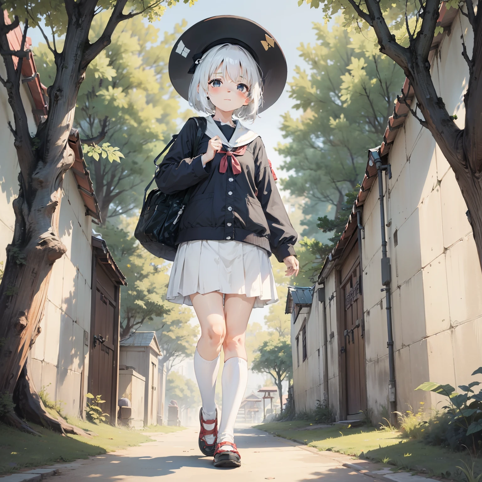 （Stand on an ultra-giant tree 1.2），one-girl，Loli,，独奏, (with short white hair:1.2),