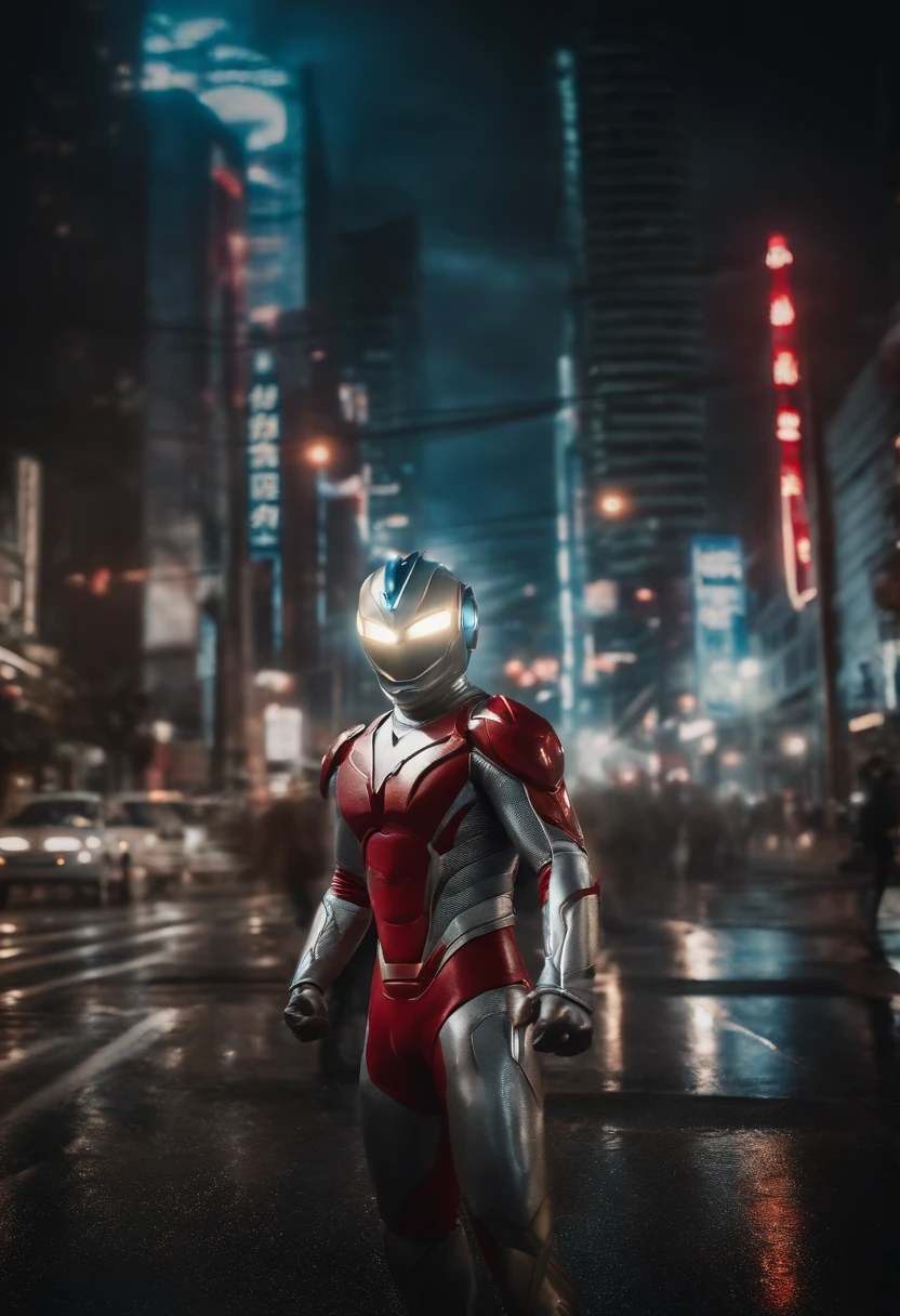 Ultraman is destroying the city。