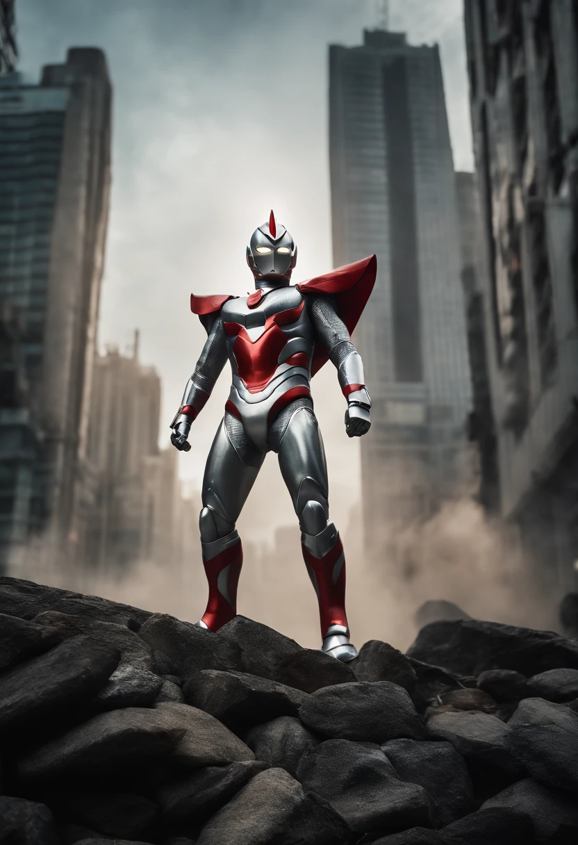 Ultraman is destroying the city。
