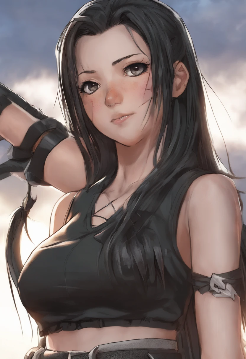 um desenho de uma mulher em uma saia com um top em, Nico Robin, high quality colored sketch, from one piece, nami from one piece, Tifa Lockheart glamourosa, nami one piece, tifa lockheart, fanart requintada altamente detalhada, Tifa Lockhart, Retrato sedutor de Tifa Lockhart, Nezuko, mulher anime, Personagem de anime feminino