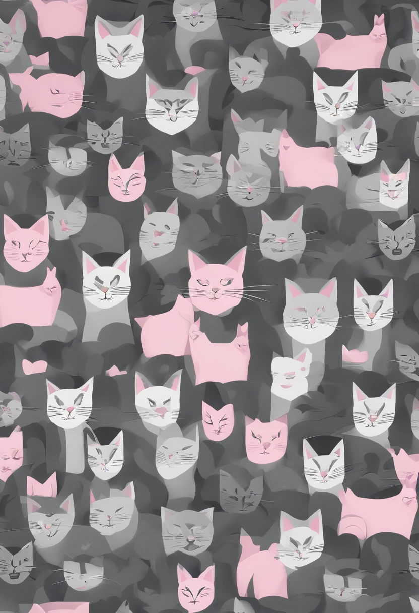 a wallpaper of cats with pink eyes, in the style of dark gray and light gray, animated gifs, whimsical cartoon, close-up, the helsinki school resolution=high, HD