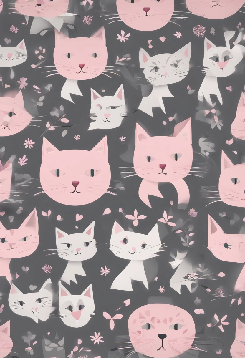 a wallpaper of cats with pink eyes, in the style of dark gray and light gray, animated gifs, whimsical cartoon, close-up, the helsinki school resolution=high, HD