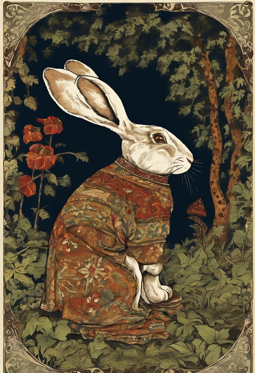 a rabbit reading a book in a forest in the style of edmund dulac