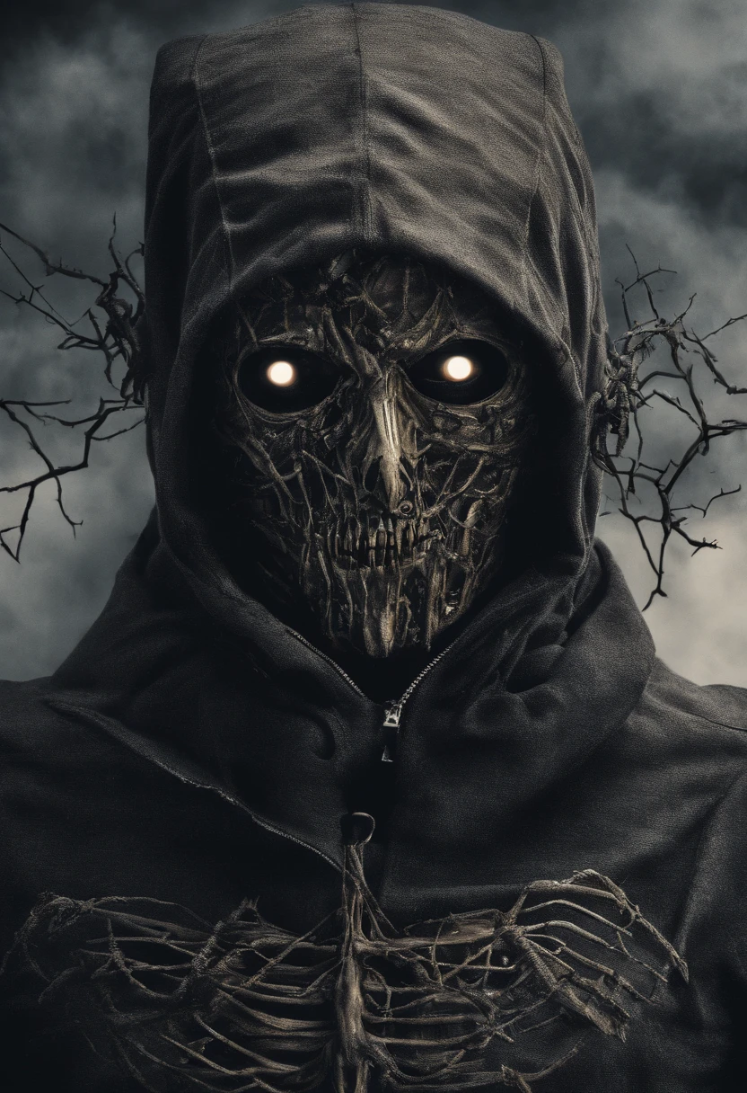 a man wearing roboarmillary scarecrow mask