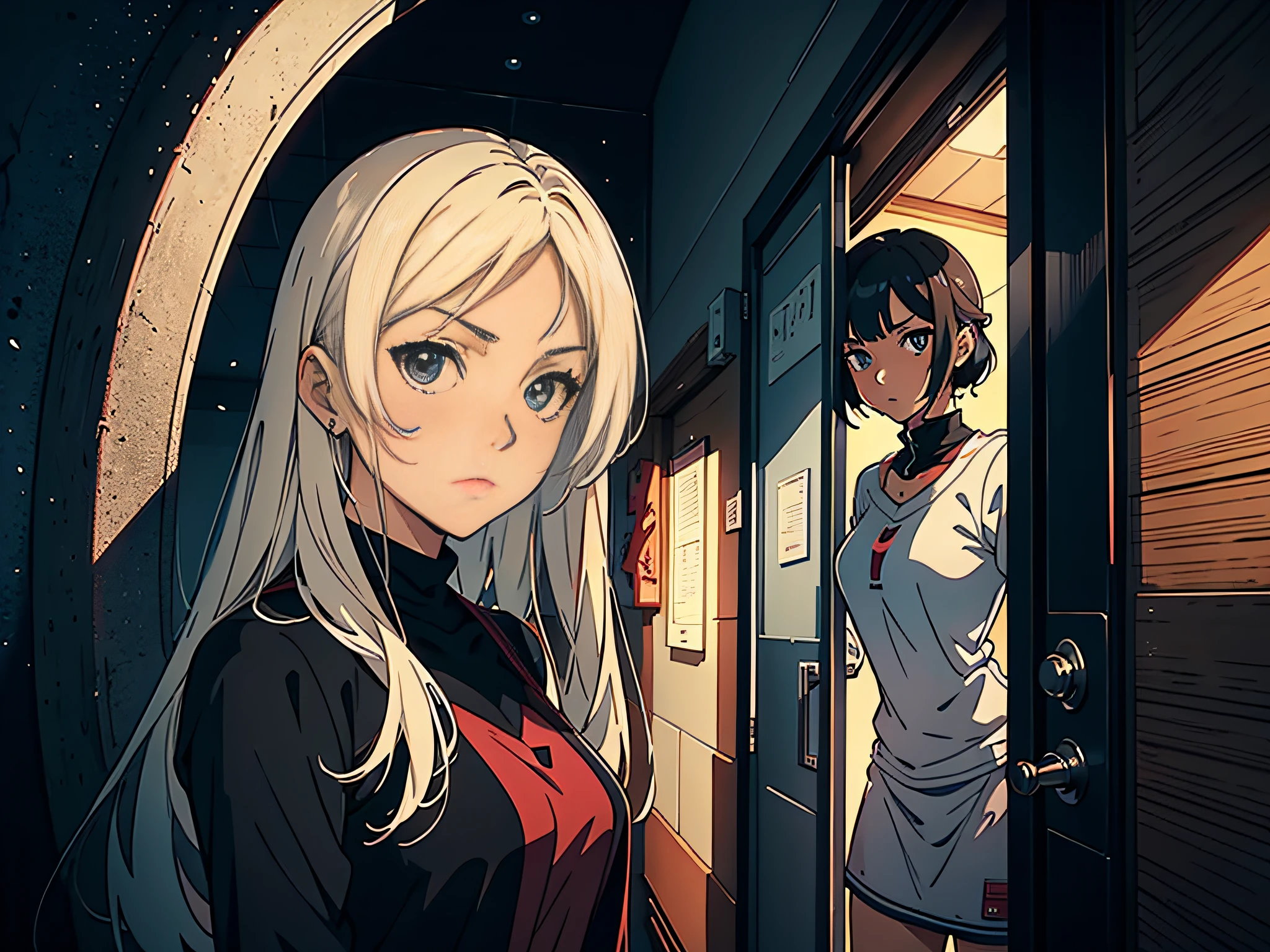 Noble Woman,Upper body face,Inside the doorway,apathy,anime illustration,A 4K ultra-clear masterpiece,