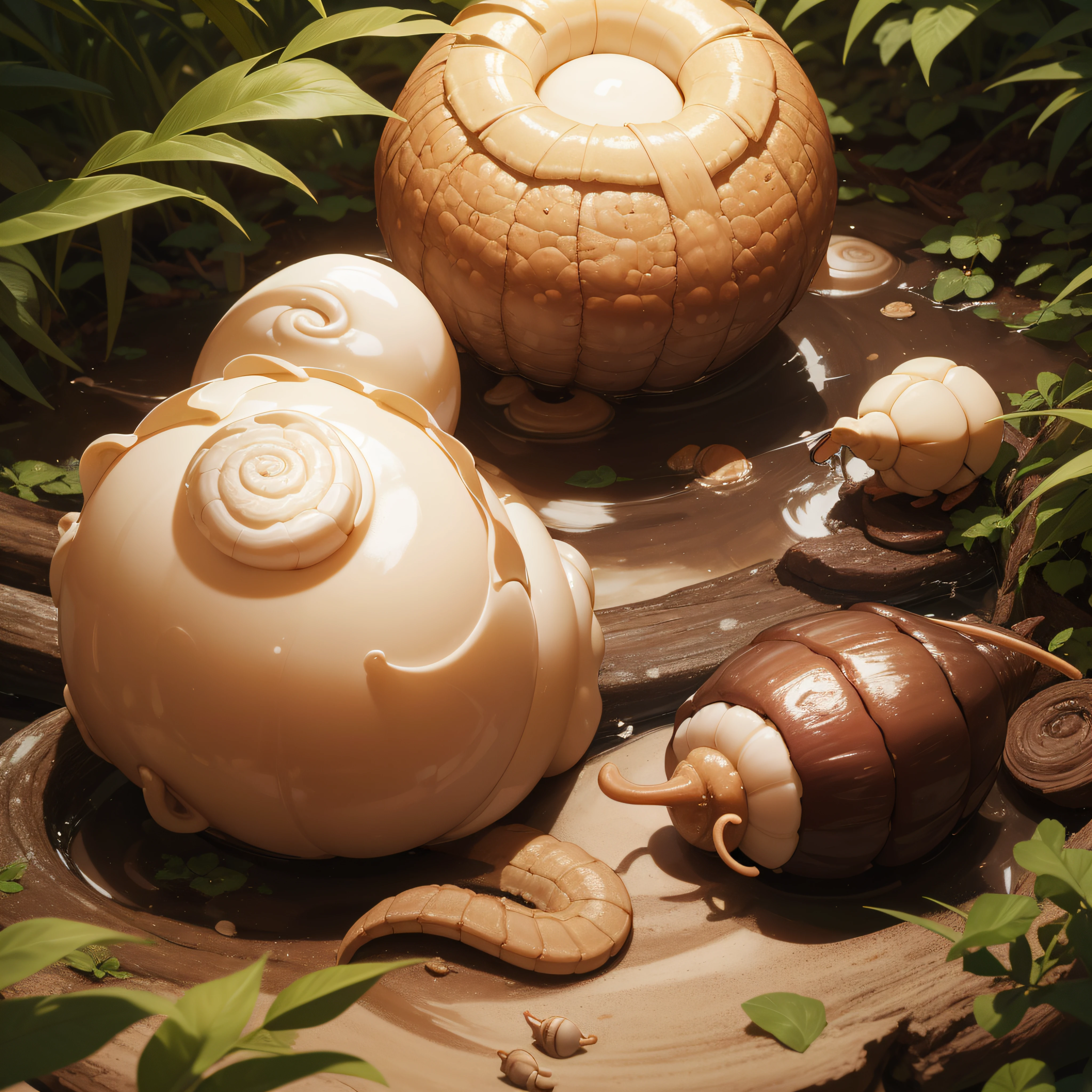 (extremadamente detallado, obra maestra, La mejor calidad, foto antigua, principios de siglo) latex, snail, una linterna directa lo ilumina, bosque de noche. plano cercano. sangre por el suelo.