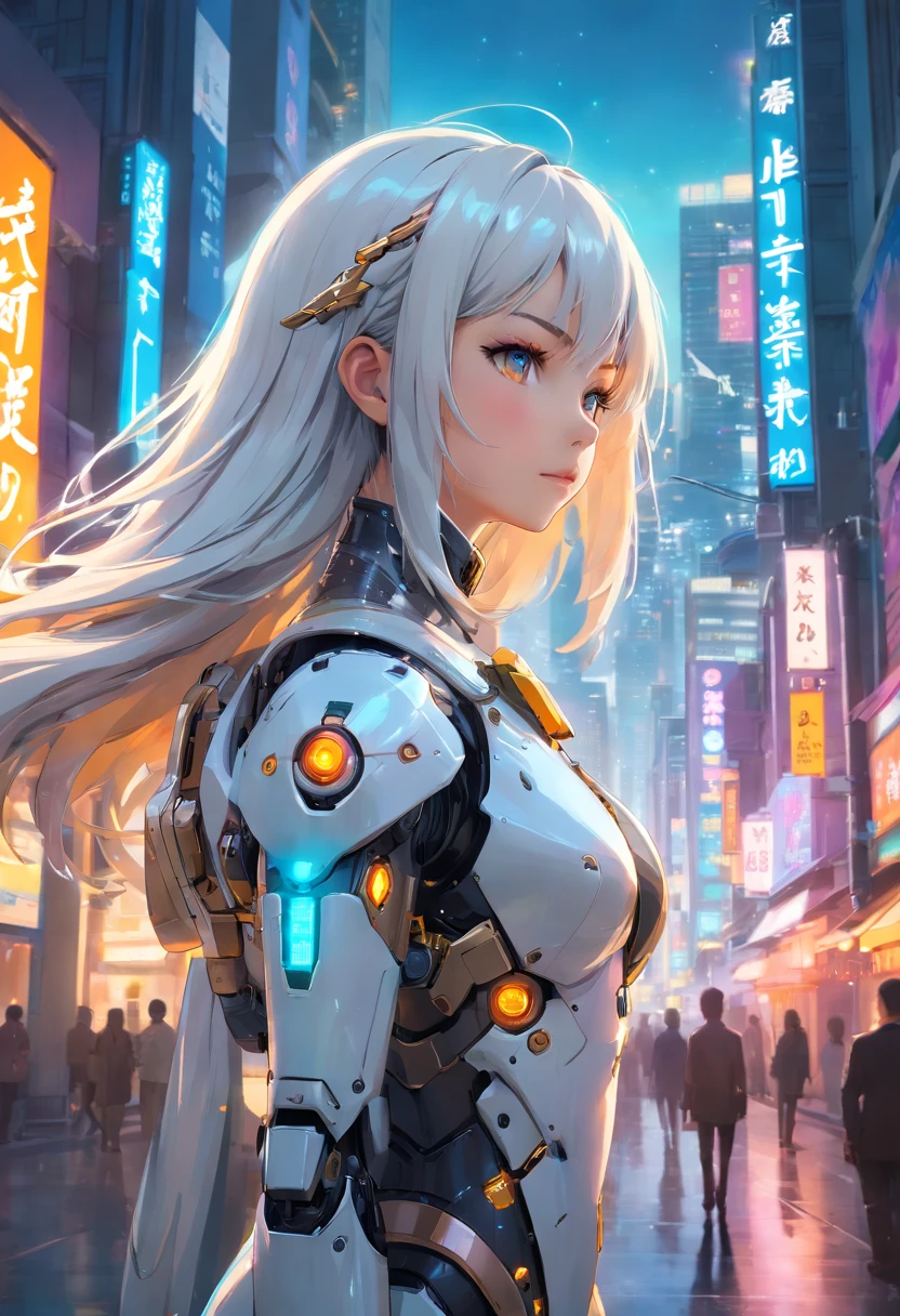 Fantasy scape, night, a beautiful lampion cityscape with cyborg girl standing back, lots glow light of lampion, lots big glow light, long shot photography, full body, white hair, cyber mask, cyber angel, white and orange and black machine suit color combination, the sky big planet, sky galaxy, the body full of machine, realistic futuristic hologram, asian skin tone, beautiful eye, beautiful asian face, cyber ear machine, suits is solid mecha, realistic machine, sci fi scape, manipulation is a masterpiece, long hair, masterpiece, suit of steampunk, realistic sci fi building texture mecha aestethic, digital cyberpunk, looming over a city, cyber technology, realistic hair, lots of hair, white of hair, realistic metal solid texture of building, realistic neon glow, realistic neon sign, wonderful side lighting, realistic futuristic cyberpunk building, realistic girl robot cyberpunk, fog, foogy, masterpiece of detail, RAW IMAGE, depth of field, point of interes, depth of field is masterpiece, best photography composition masterpiece, natural realistic hair, rule of third masterpiece photography, natural lighting, photography masterpiece natural lighting from side, realistic skin texture, strong reflection, ( pose pinterest) masterpiece beautiful, angel wing, smooth pixel, ray of light, soft light, small breasts, mastepiece of cyber mask, masterpiece fantasy gun, carry a fantasy weapon, weapon fantasy (artstation), lanscape, 8k potrait of beautiful cave landscape with tall rock stone, intricate, elegant, point of interest photography, perfect natural lighting (masterpiece, sidelighting, finely detailed beautiful lanscape), long hair, realistic mountain, realistic sky, beautiful sky, medium ray of light, rule of third photography, point of interest photography, perfect lanscape color tone, realistic lake, realistic leaf, falling leaf, realistic grass, realistic climb, realistic tree, sureal photography, cave, realistic moss, realistic water, water reflection,