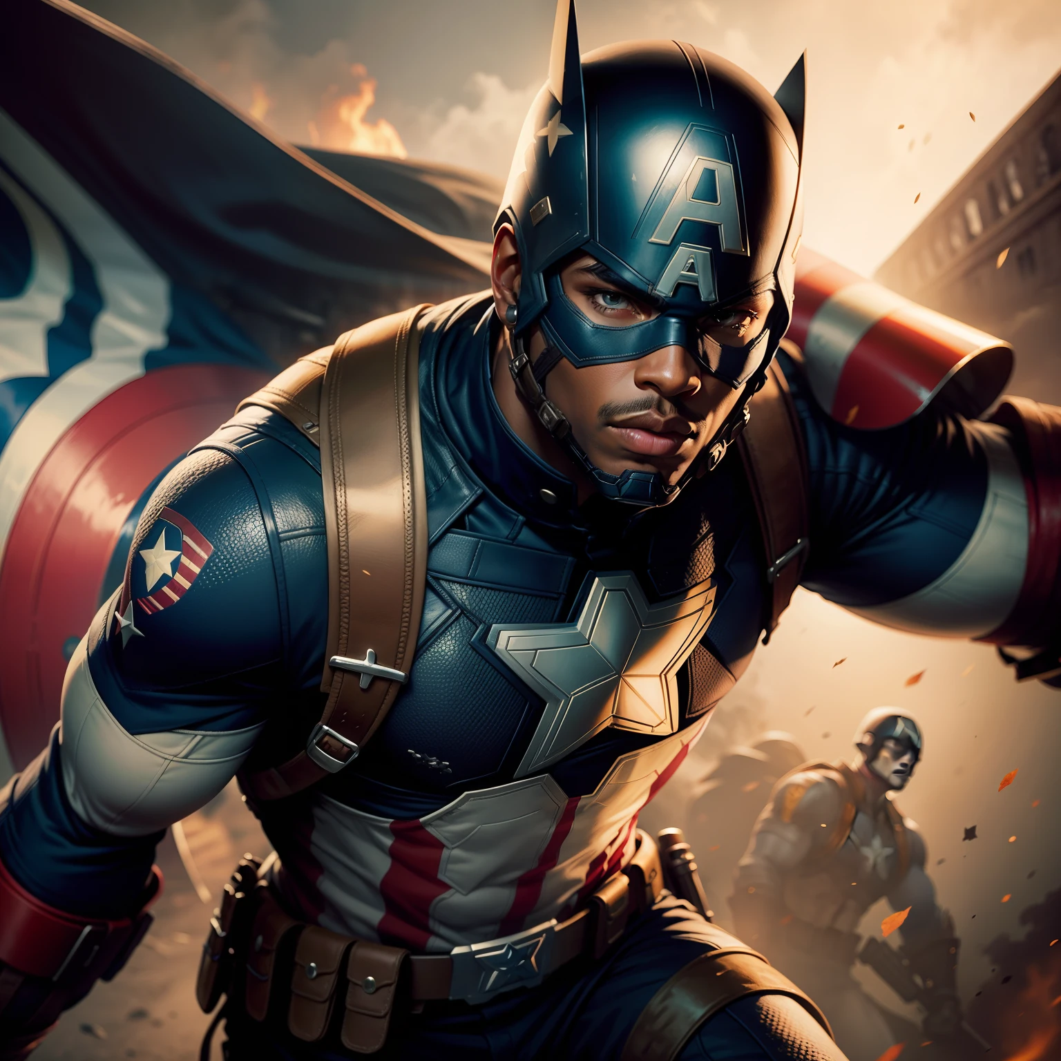 African American Captain America, WWII background, heroic, history, Captain America, Captain America mask, fighting, fighting Nazis