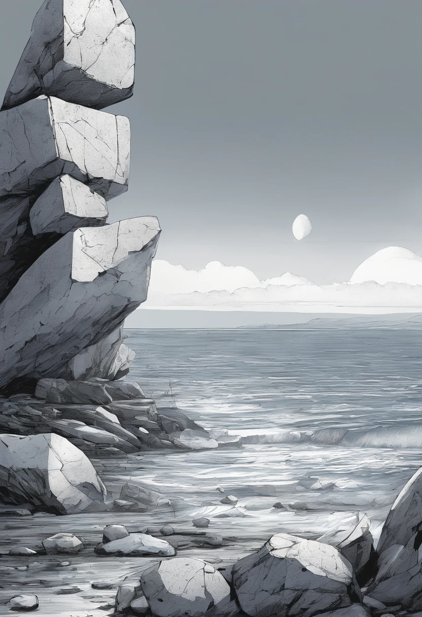 beautiful white stones in balance against the backdrop of the sea and the sky::3 celestial::3 comicbook::3 comicbook drawing::3 ultraviolet::3