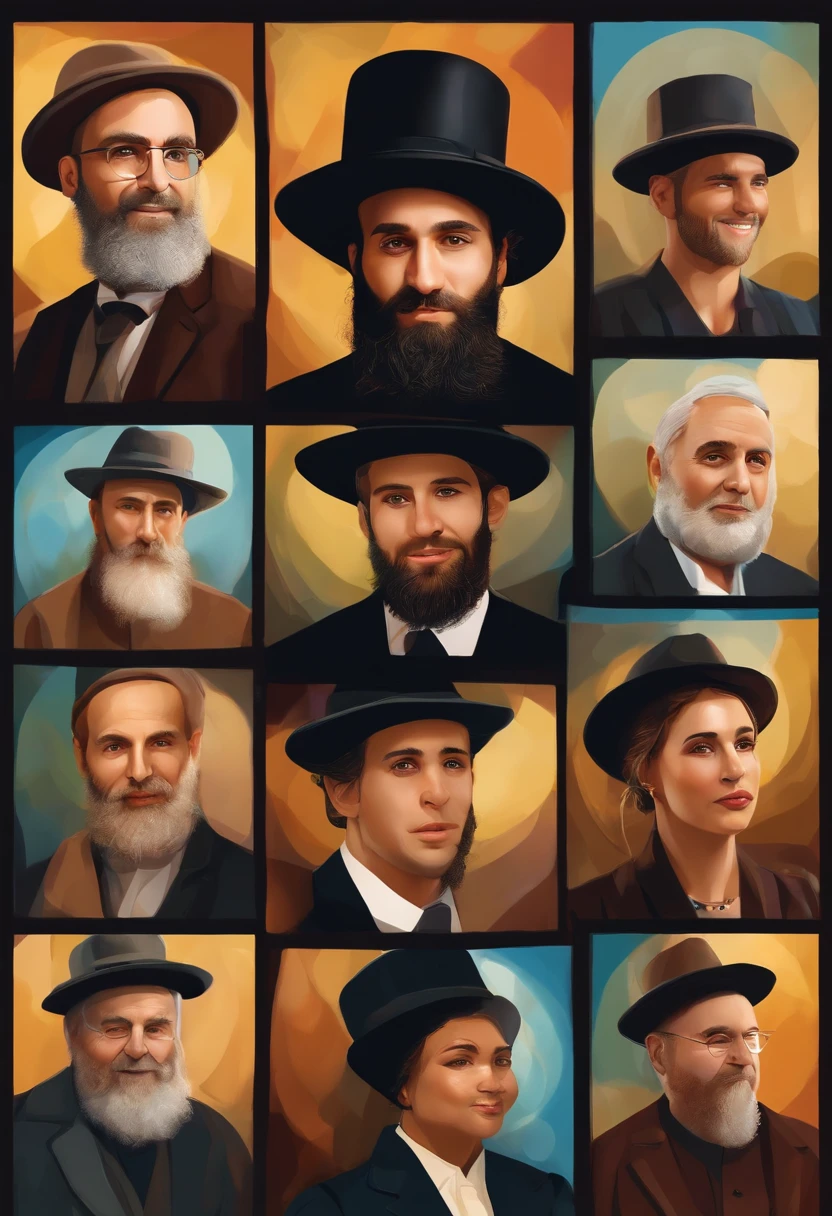 orthodox jews,jewish town,sunny day,faces of the characters,best quality,ultra-detailed,realistic,portrait,studio lighting,vivid colors,warm tone,bokeh