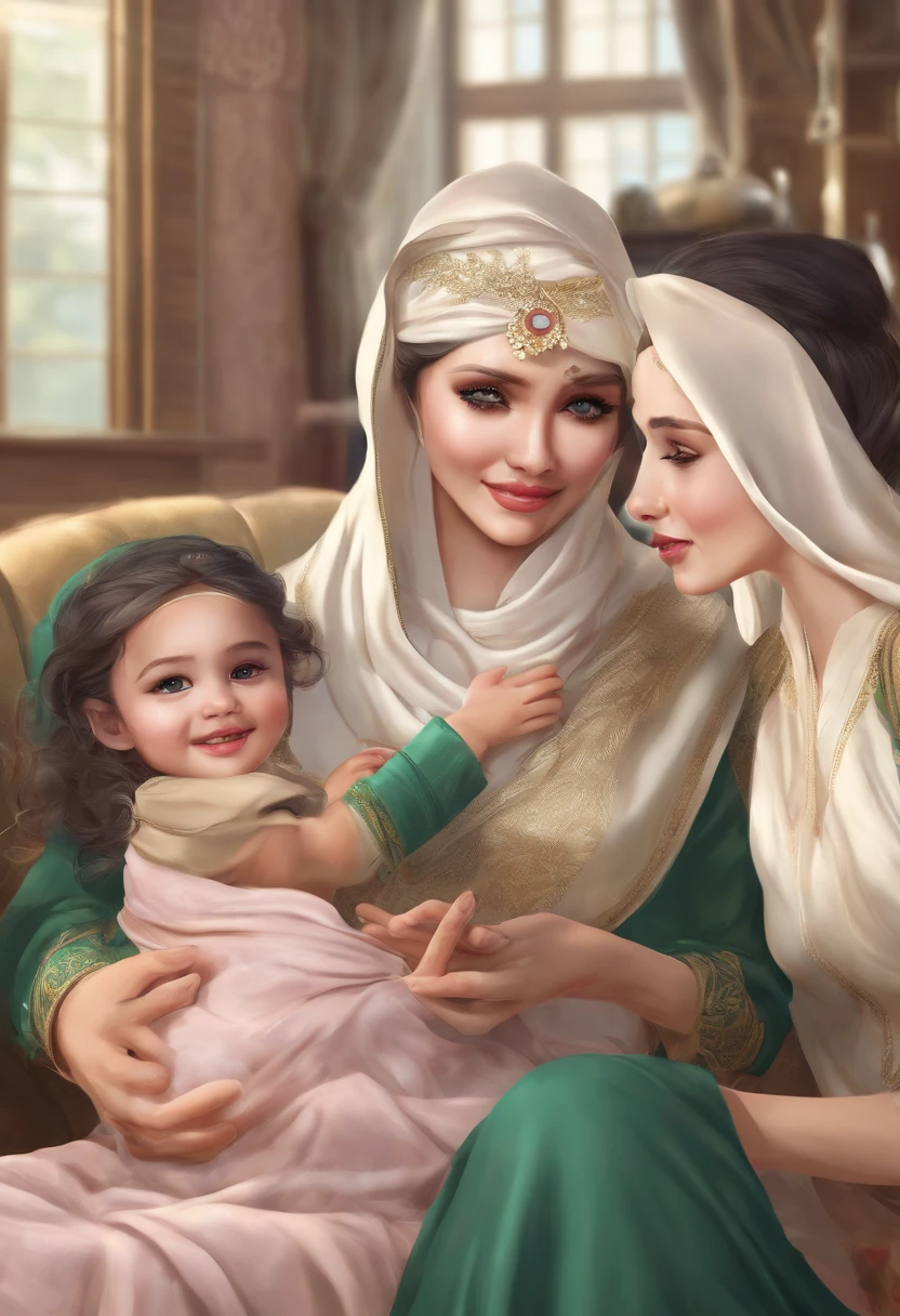 On the village, (Two mother's breastfeed their girls:1.2), legs wide open, (hyper realistic), (illustration), (high resolution), (8K), (extremely detailed), (best illustration), (beautiful detailed eyes), (best quality), (ultra-detailed), (she's wet), drooling's, girls wearings full hijabs, wearings torn kebaya's, no bra's, , no underwears, beauty breasts, revealed virgin vaginal, happy smile's faces, yawning's,