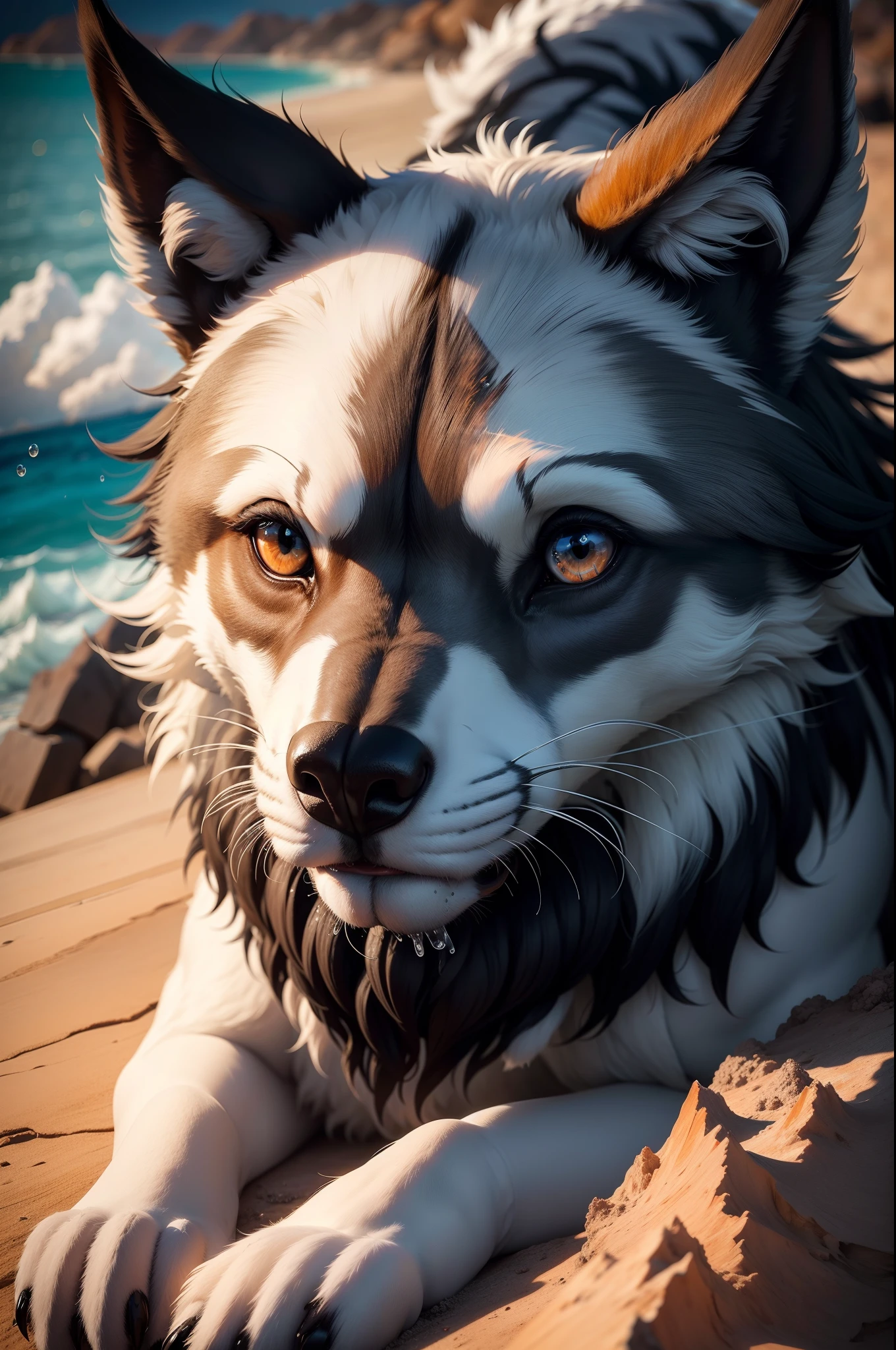 um lobo feitos de fogo misturado com agua