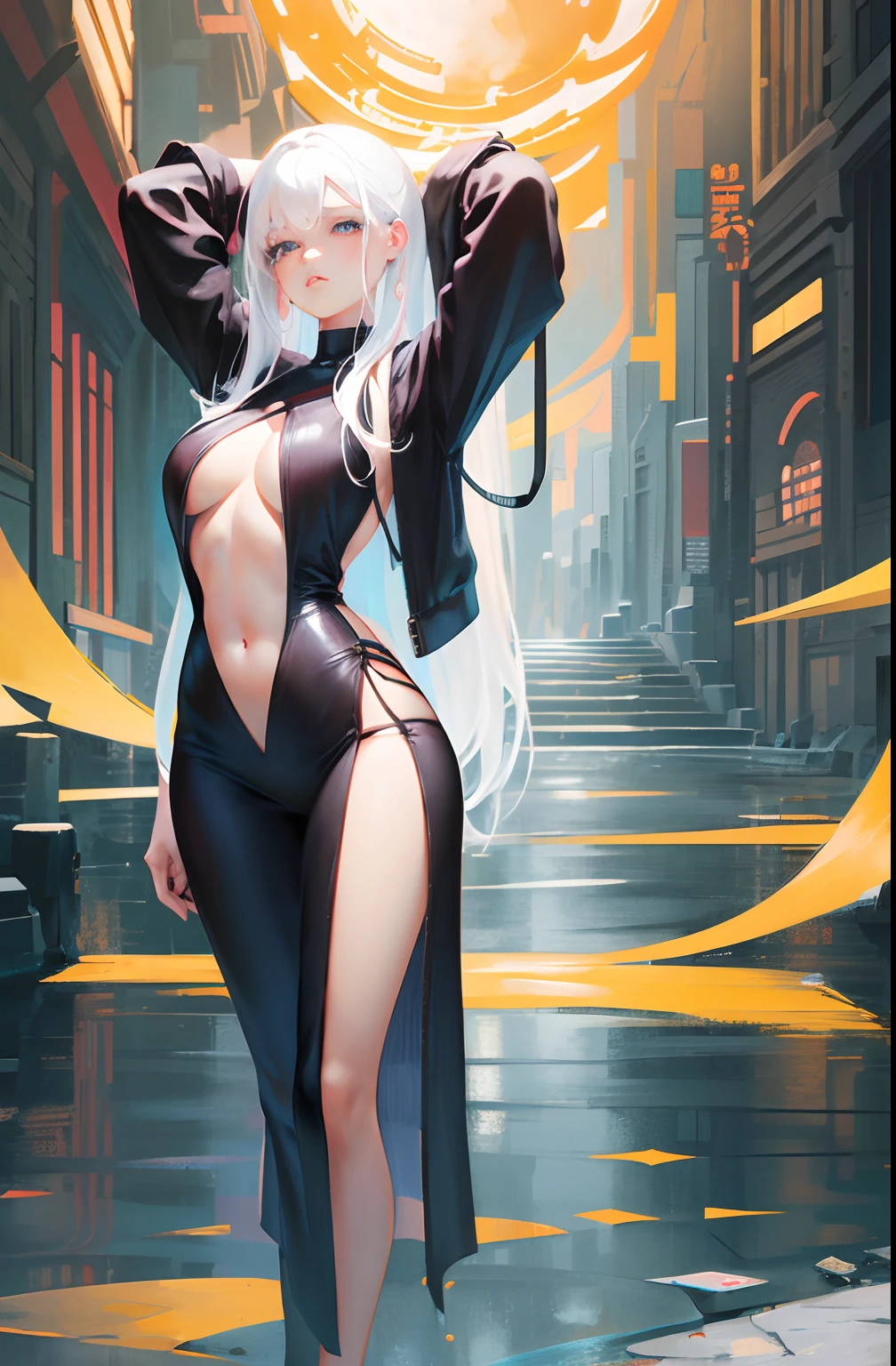 anime girl with white hair and black clothes posing naked, extremely detailed artgerm, detailed digital anime art, artgerm on artstation pixiv, guweiz on pixiv artstation, guweiz on artstation pixiv, fanart best artstation, :: rossdraws, trending on artstation pixiv, rossdraws 2. 5