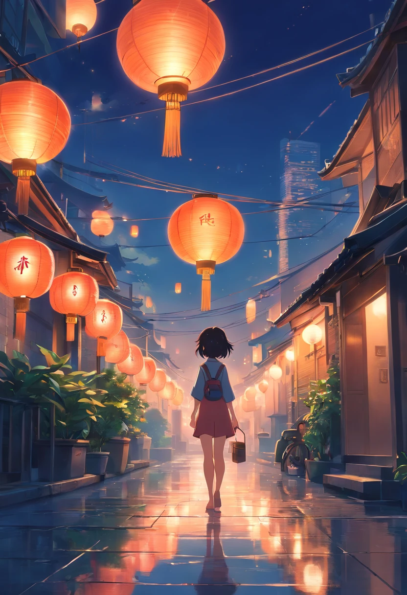anime, girl, cats, lanterns, night, house, water, beautiful anime scene, artwork in the style of guweiz, andreas rocha style, inspired by Andreas Rocha, traditional japanese concept art, japan. volumetric lighting, by Yang J, epic concept art. bokeh, trending on cgstation, anime beautiful peace scene