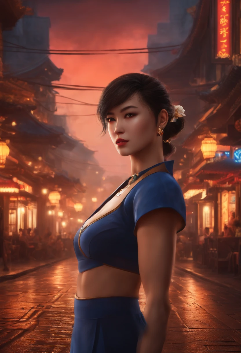 ((masterpiece,best qualtiy)),1girl,solo,ChunLi,upper body,beautiful night street background
