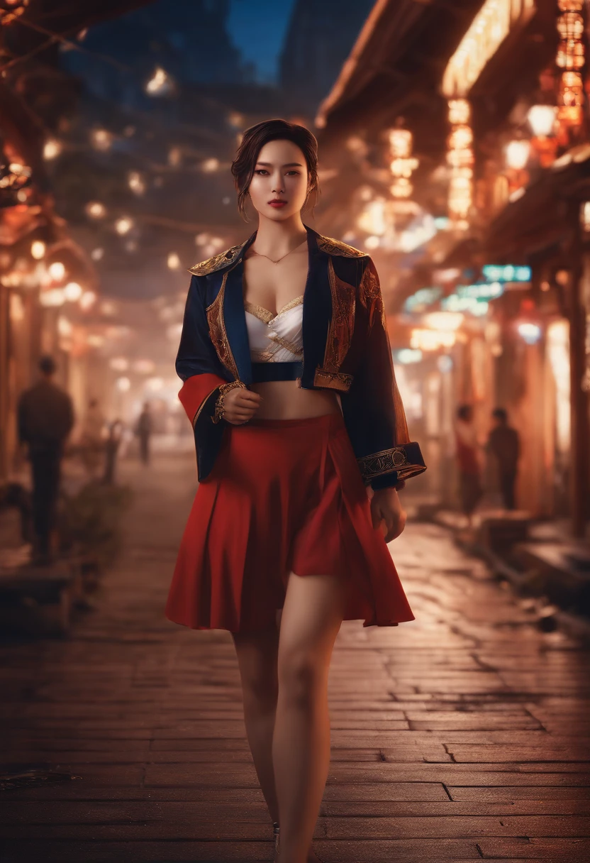 ((masterpiece,best qualtiy)),1girl,solo,ChunLi,upper body,beautiful night street background