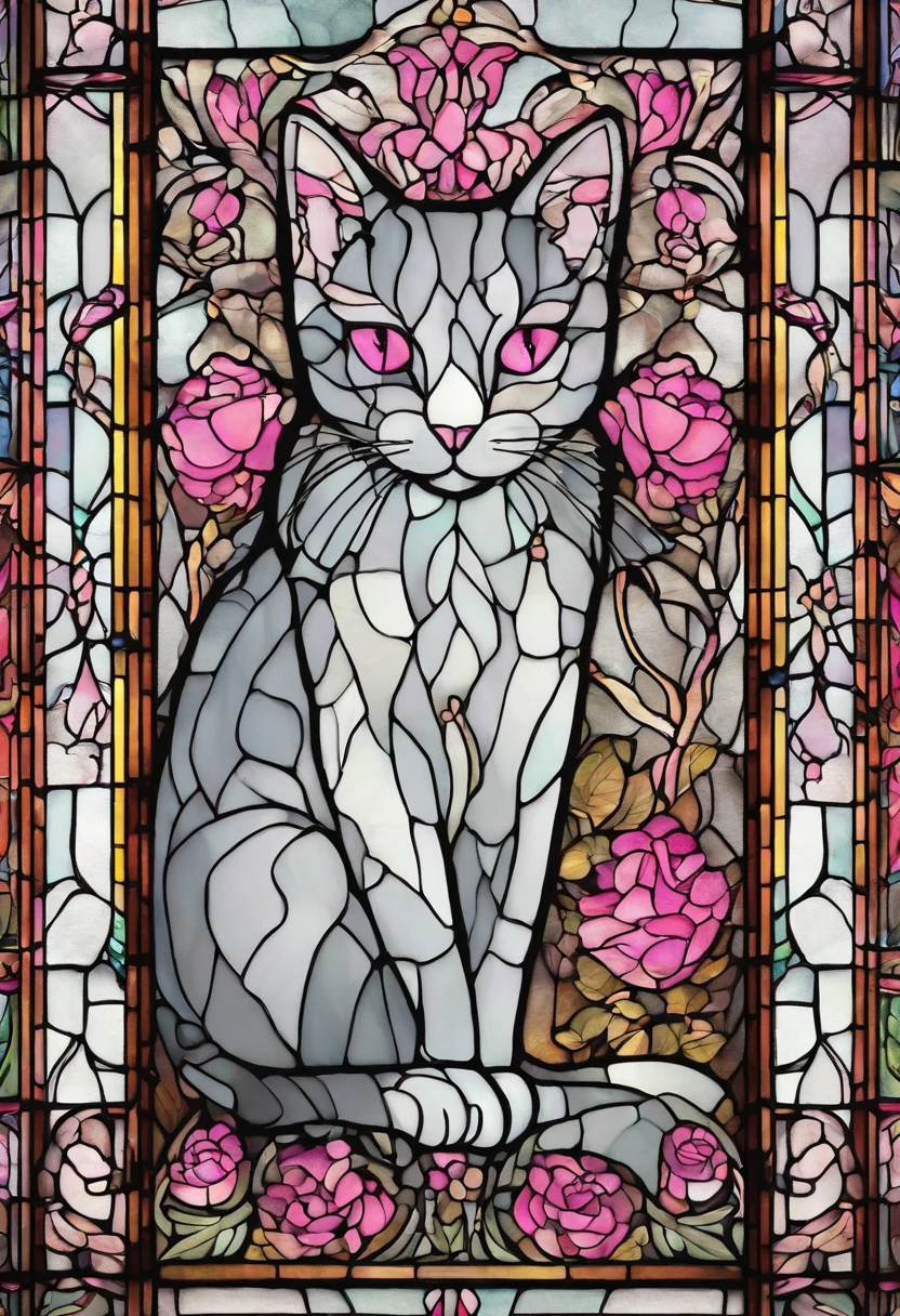 a wallpaper of cats with pink eyes, in the style of dark gray and light gray, animated gifs, whimsical cartoon, close-up, the helsinki school resolution=high, HD