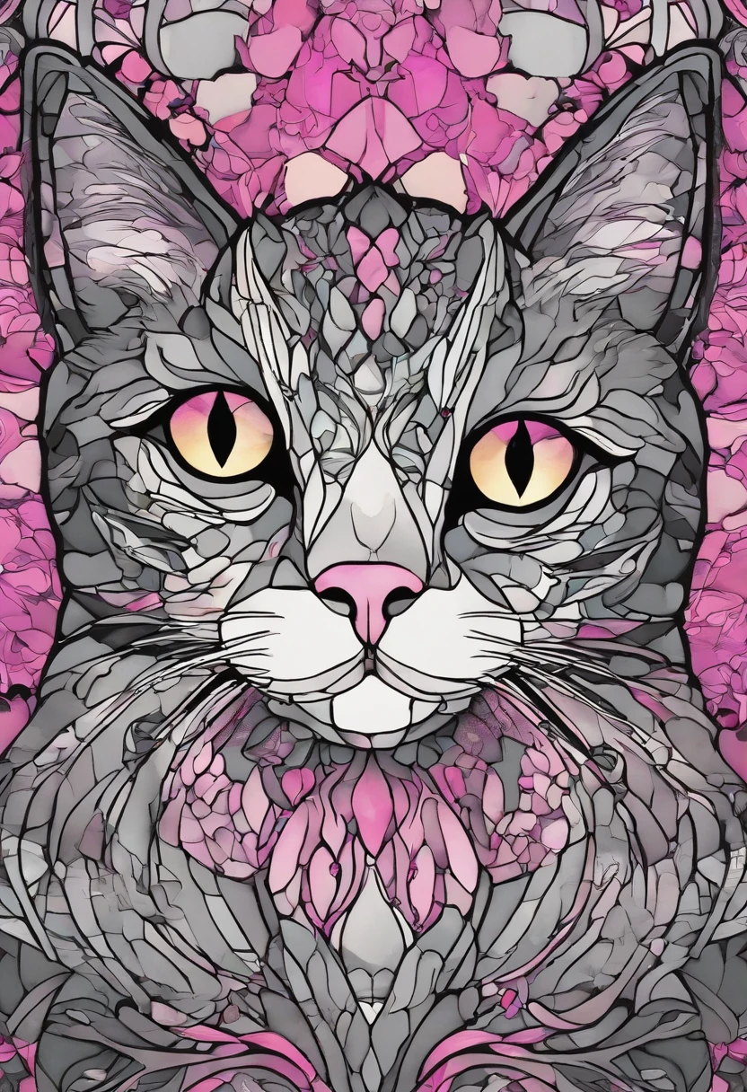 a wallpaper of cats with pink eyes, in the style of dark gray and light gray, animated gifs, whimsical cartoon, close-up, the helsinki school resolution=high, HD