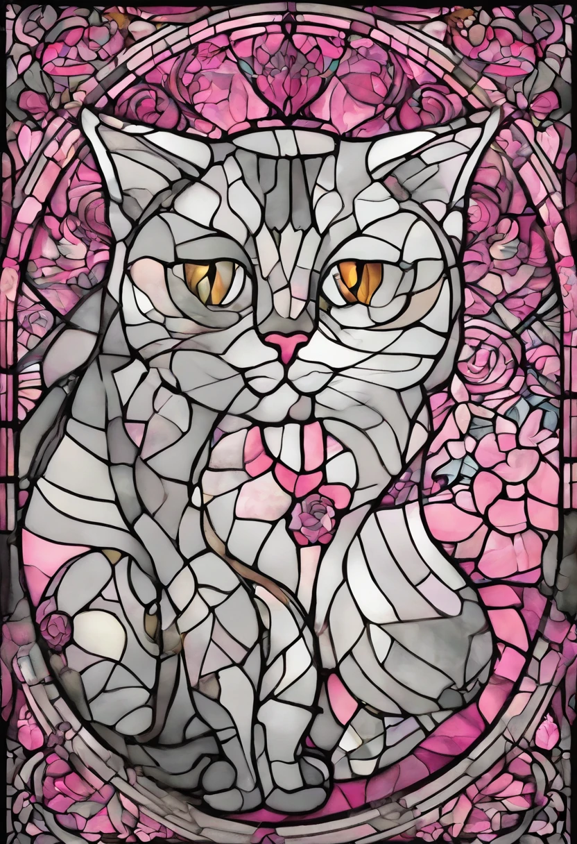 a wallpaper of cats with pink eyes, in the style of dark gray and light gray, animated gifs, whimsical cartoon, close-up, the helsinki school resolution=high, HD