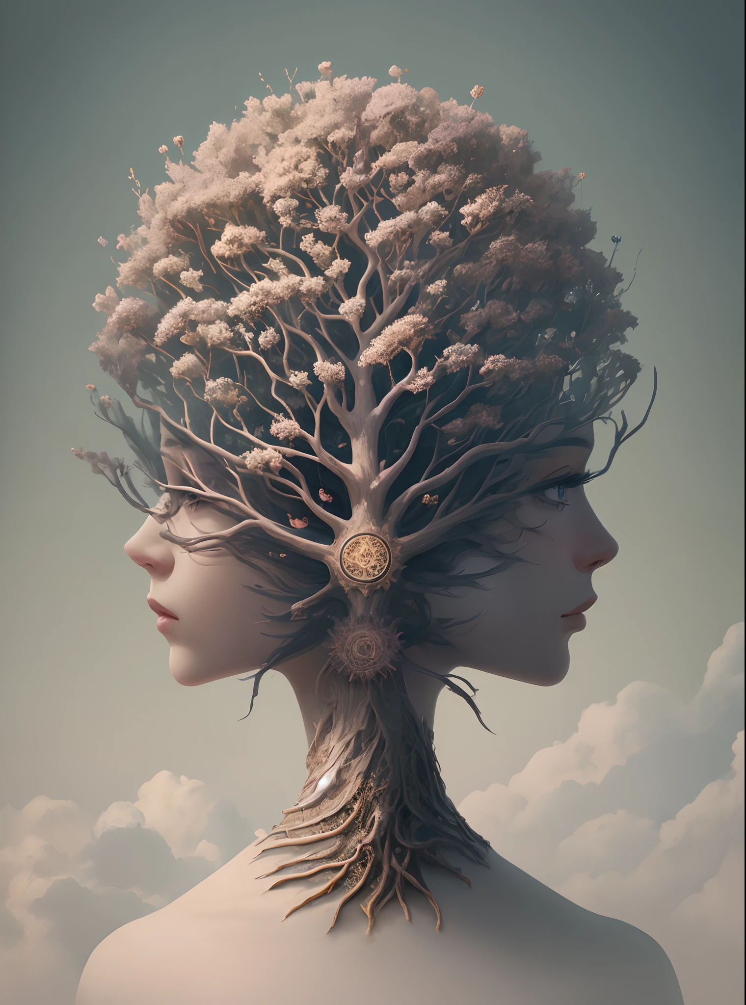 Logo,Tree of life blooming inside the brain, portrait centered, minimalist, matte painting of the human mind, digital conceptual art illustration, a beautiful art illustration, stunning digital illustration, 8K surrealism, digital illustration of conceptual art, low detailing. digital painting, highly detailed 4k digital art, surreal concept art, mind-blowing digital art, digital art rendering