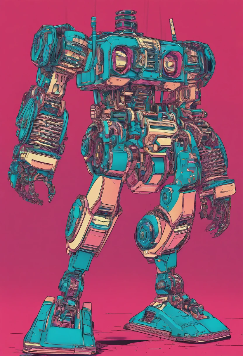 a Nikon z7 animated camera like a transformer. It has expressions, it seems angry. Drawn in bayc style with colorful background