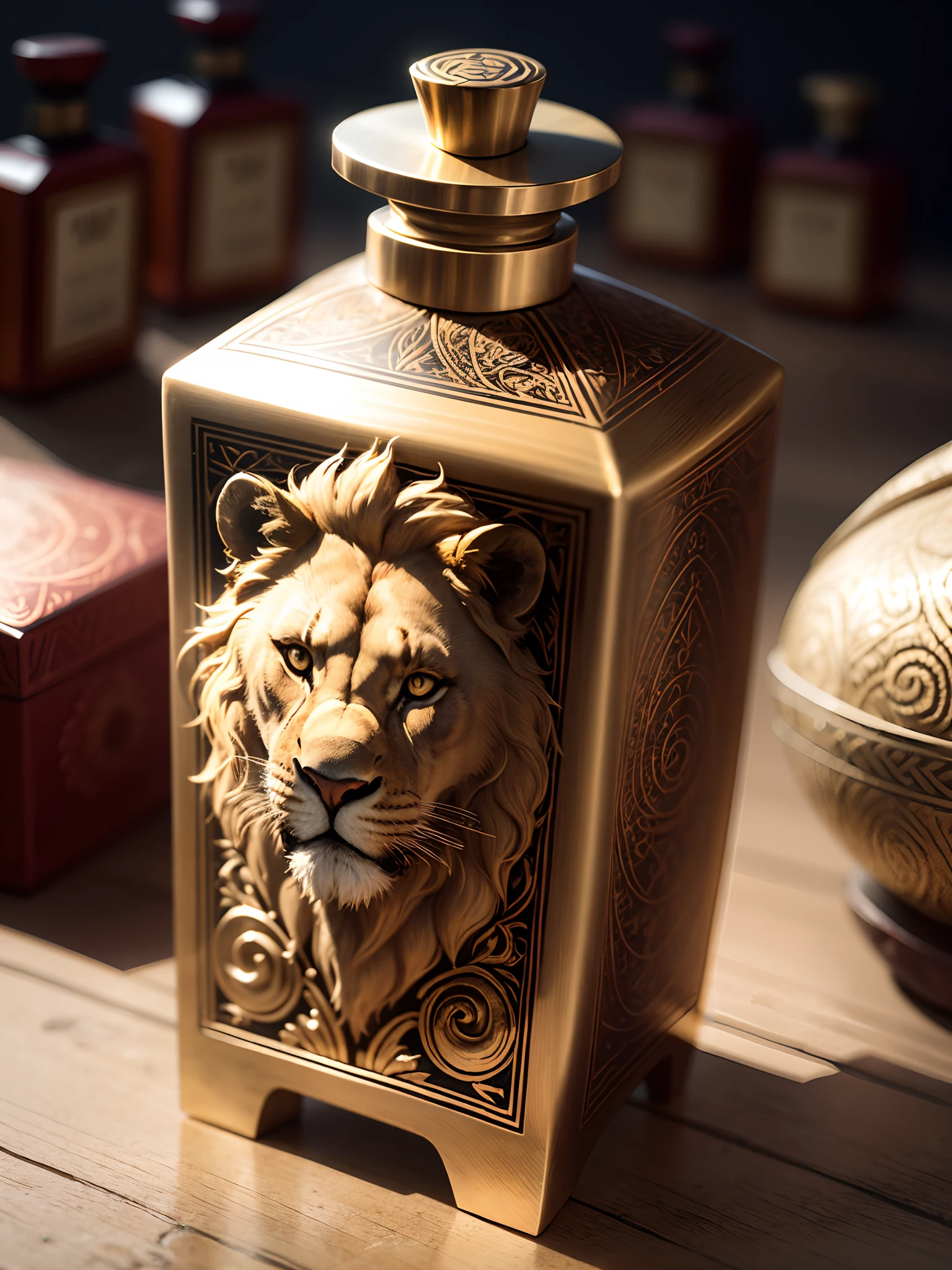 Middle eastern style perfume bottle with texture and lion engraved it should be square