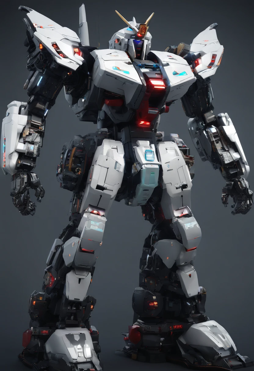 Gundam mecha , science fiction, front view, Sense of technology, C4D, Oc renderer, unreal engine, high detail, industrial design, 8k HD, studio light, retro