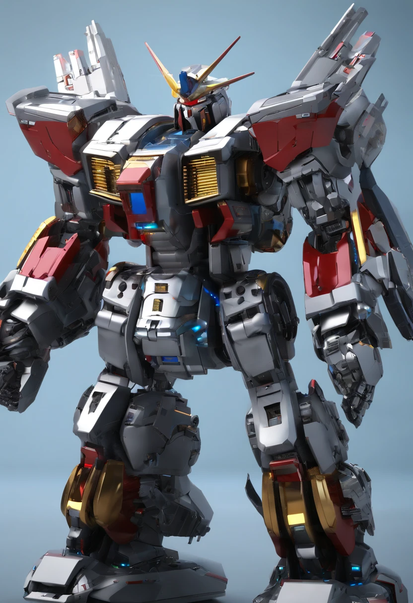 Gundam mecha , science fiction, front view, Sense of technology, C4D, Oc renderer, unreal engine, high detail, industrial design, 8k HD, studio light, retro