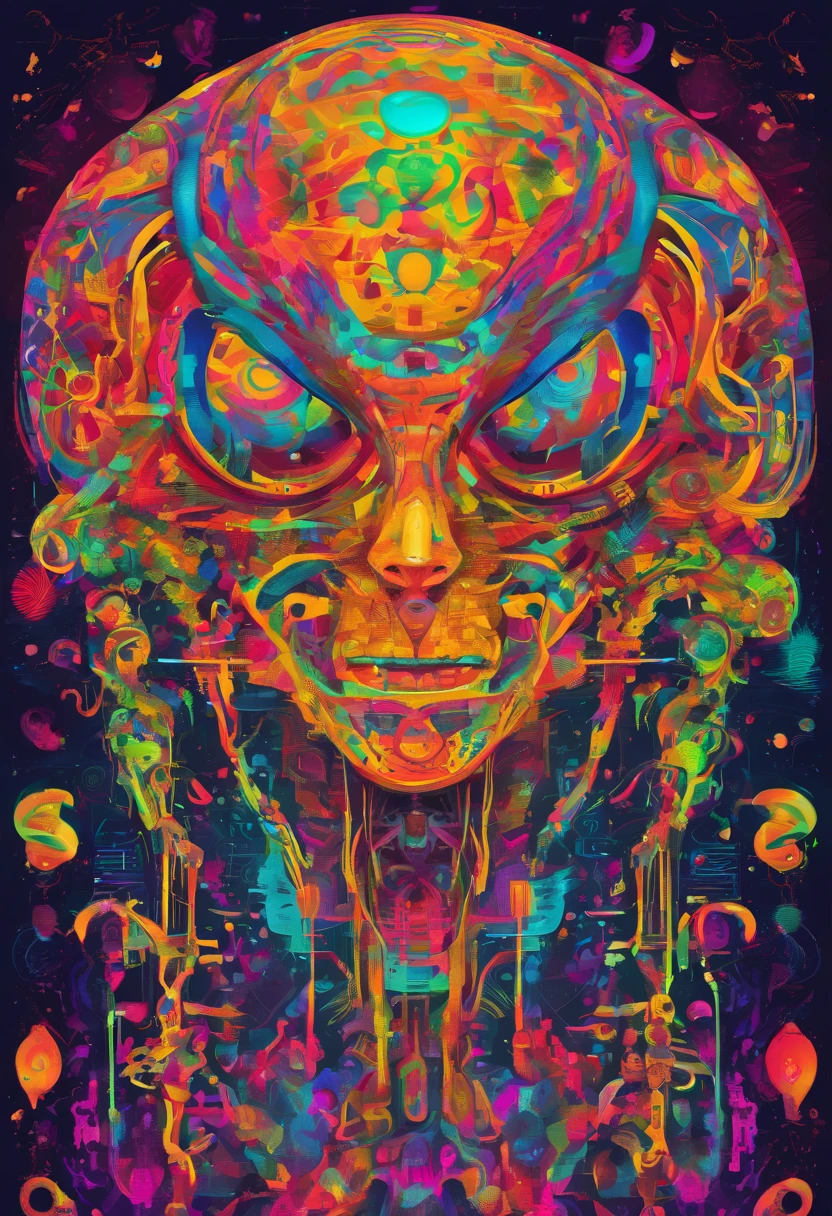 cybernetic alien with jellyfish dna, reflecting, glowing, cyberpunk, ascii art