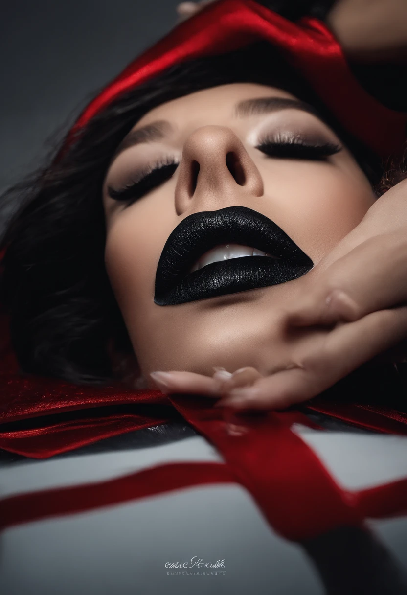 Extreme close-up of the model's face,Smoky eye makeup,red lipstick,Wet face dripping ,Guido Argentinian style,Stylish photo shoots,ultra realistic,photoshoots ,Photo shot of Canon EOS 5D Mark 4 and SIGMA Art lens 35mm F1.4 Dangerous goods HSM,unrealengine