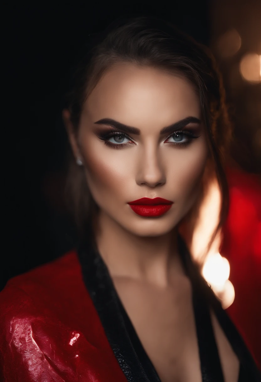 Extreme close-up of the model's face,Smoky eye makeup,red lipstick,Wet face dripping ,Guido Argentinian style,Stylish photo shoots,ultra realistic,photoshoots ,Photo shot of Canon EOS 5D Mark 4 and SIGMA Art lens 35mm F1.4 Dangerous goods HSM,unrealengine