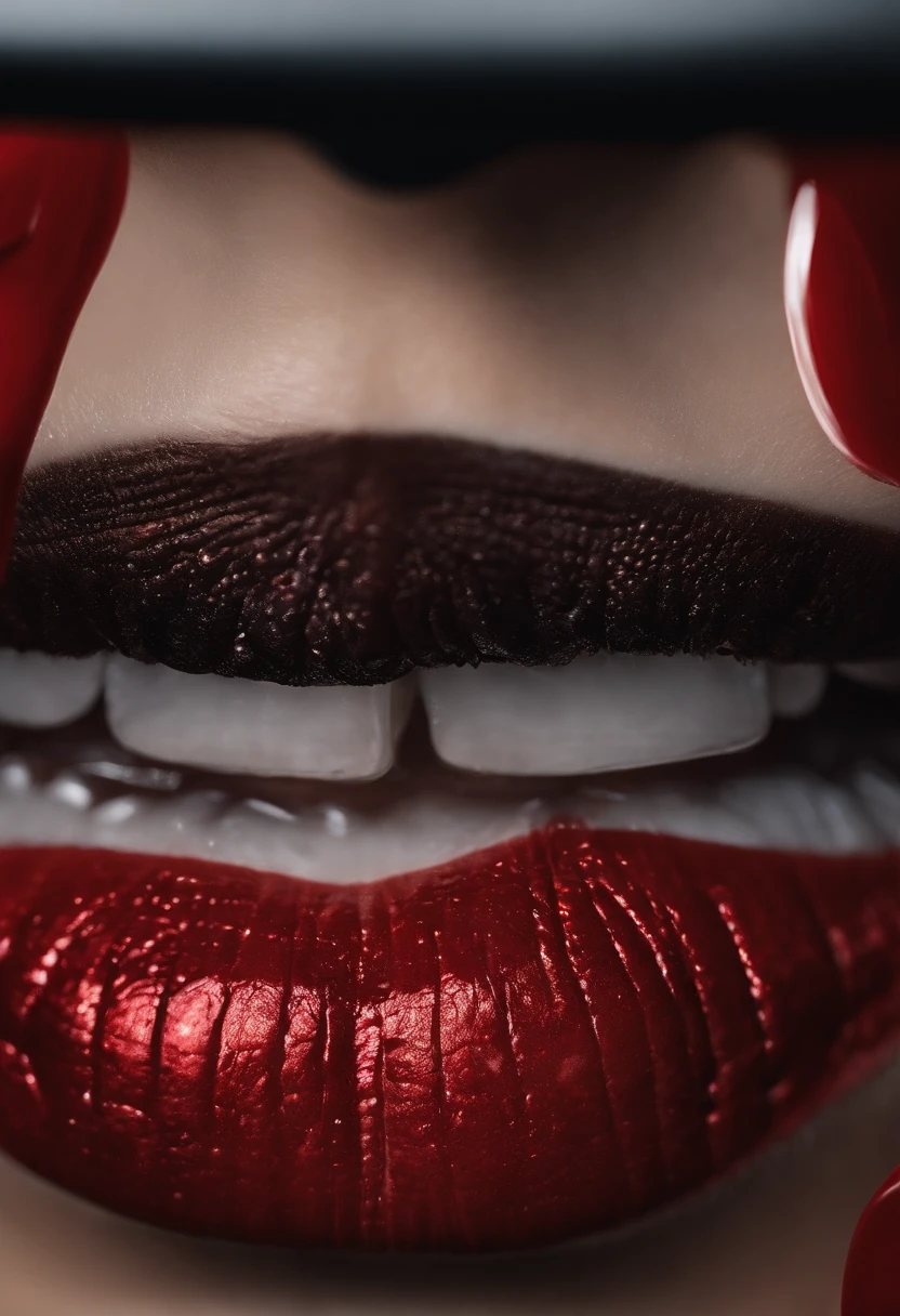 Extreme close-up of the model's face,Smoky eye makeup,red lipstick,Wet face dripping ,Guido Argentinian style,Stylish photo shoots,ultra realistic,photoshoots ,Photo shot of Canon EOS 5D Mark 4 and SIGMA Art lens 35mm F1.4 Dangerous goods HSM,unrealengine