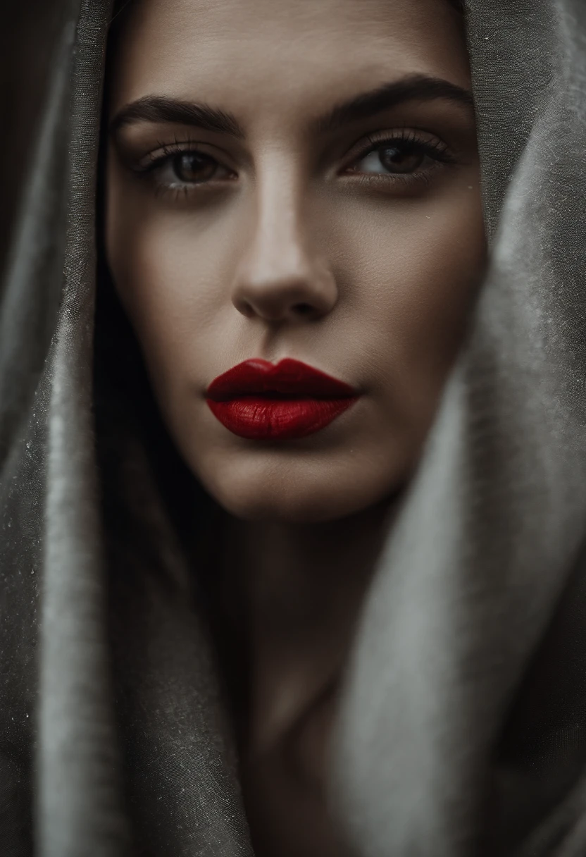 Extreme close-up of the model's face,Smoky eye makeup,red lipstick,Wet face dripping ,Guido Argentinian style,Stylish photo shoots,ultra realistic,photoshoots ,Photo shot of Canon EOS 5D Mark 4 and SIGMA Art lens 35mm F1.4 Dangerous goods HSM,unrealengine