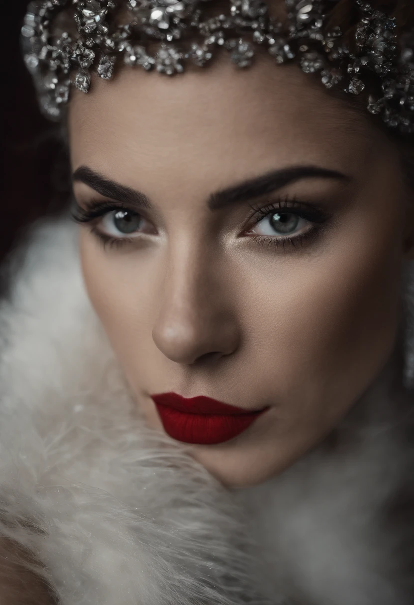From the side, profile shot. Looking the camera and with innocent smile, Super model poses. Perfect delicate hands. Thick girl, canon mark 5d, professional photo, low iso, high exposure, high contrast, dramatic lights, perfect lighting. vivid colors, realistic. Queen of the cold in a frozen environment with an open fur coat revealing her beautiful breasts. Queen with ice crown. shaved pussy, The girl's skin is pale, she has snow-white lips and makeup, she has a look of superiority and she is beautiful, she has a slender and voluptuous body like a majestic goddess. NSFW, bare breasts, Her vagina is shaved and beautiful.