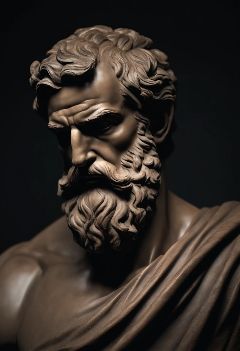 Stock Gricki Stoic
which is the historical Greek status with
Hercules-style profile muscles
Cinematic 8k and dark background