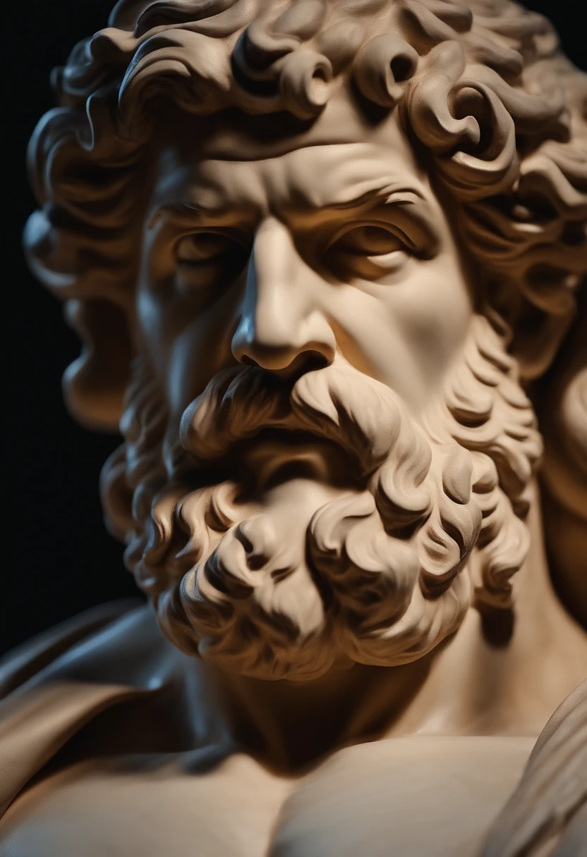 Greek statue resembling Hercules, Close-up, 8k, fundo preto