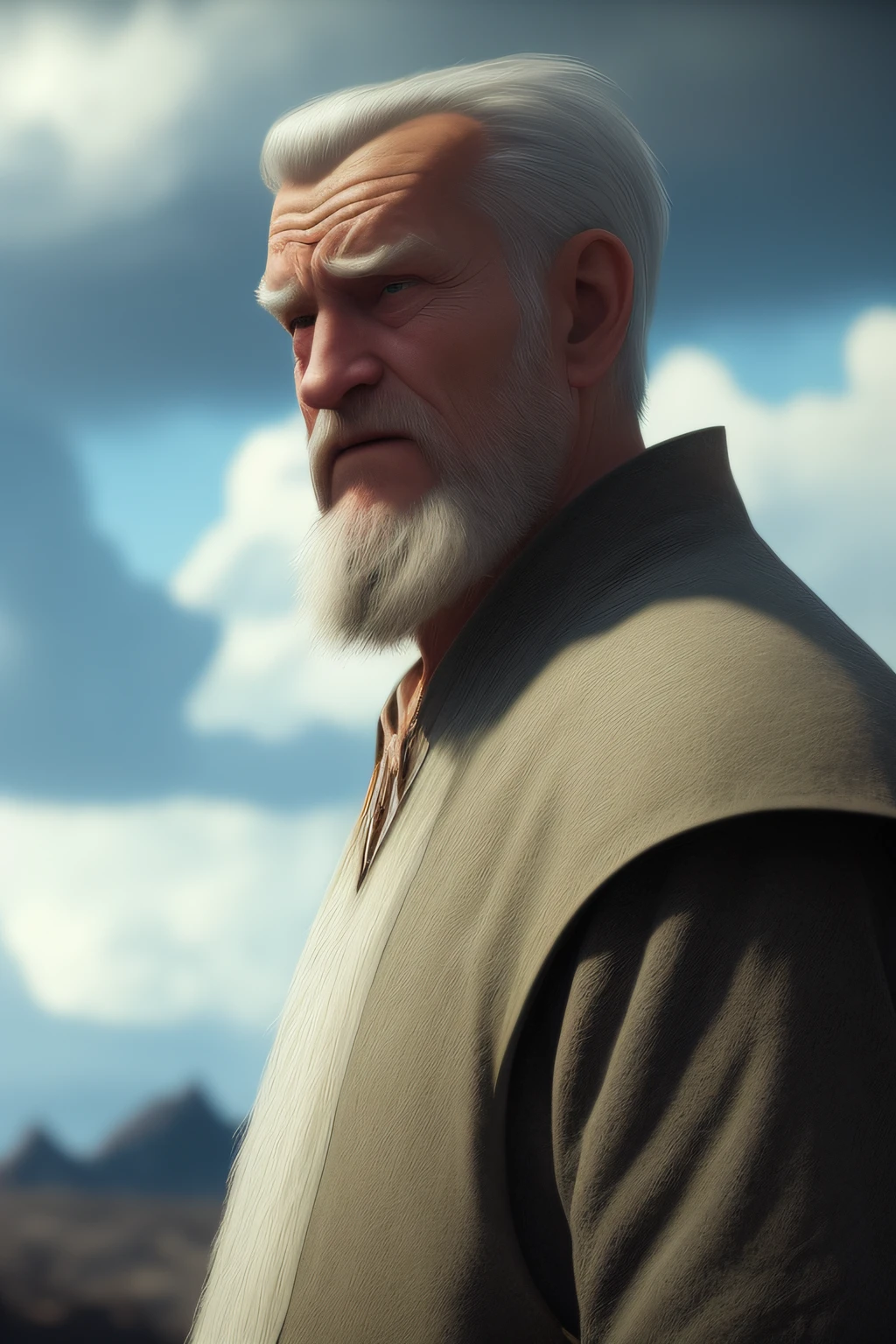 A-Zovya Photoreal (An old man contemplating the 3D 16k cinematic photo universe ), cabelos longos e barba longa 3D 16k, with a long tunic 3D 16k cinematic photo 3D 16k, com rosto altamente detalhado com poros e muitos detalhes  3D 16k , fotografia extremamente realista , photo cinematográfica3D 16k.