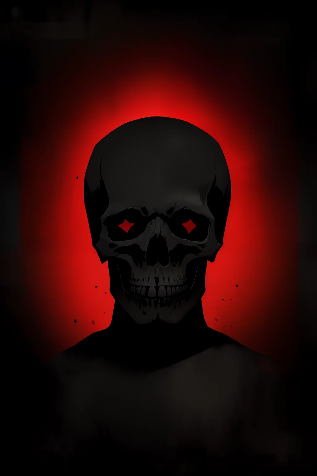 Picture in the style of Dark, Dark background, Napkin, Digital Art, The black skull of a man looks ominously into the frame, Track cover, black, rot