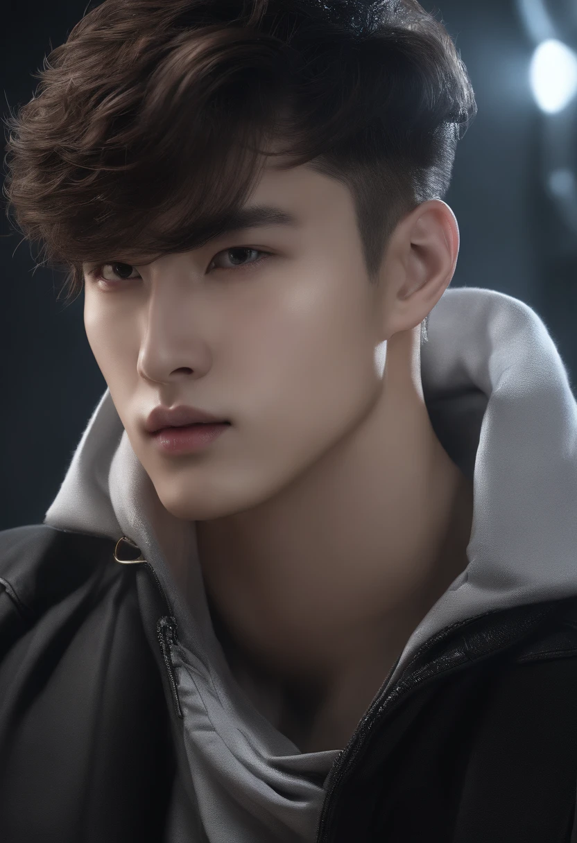 Mind control , (masterpiece, ultra quality, high resolution, 8k, intricate: 1.2), (detailed face:1.2), handsome, Young Korean man ,white skin, double eyelids , detailed skin, 1boy, ((realistic)), abs, good lighting quality, muscle veins, ((pale skin)), (drooling:1.2), side view, lust face, (look at spiral on TV:1.3), (viewer pop:1.3)